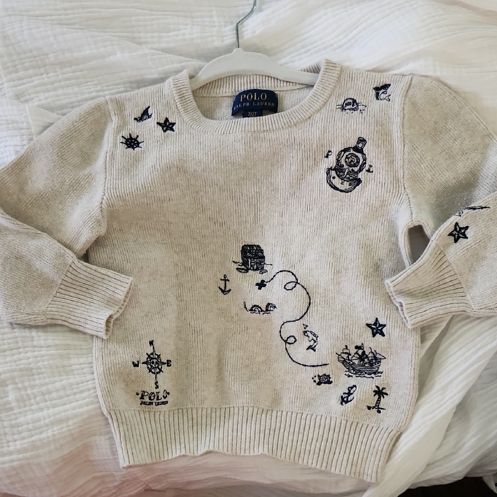 RARE* Polo Ralph Lauren Beige Sweater with Navy Graphics